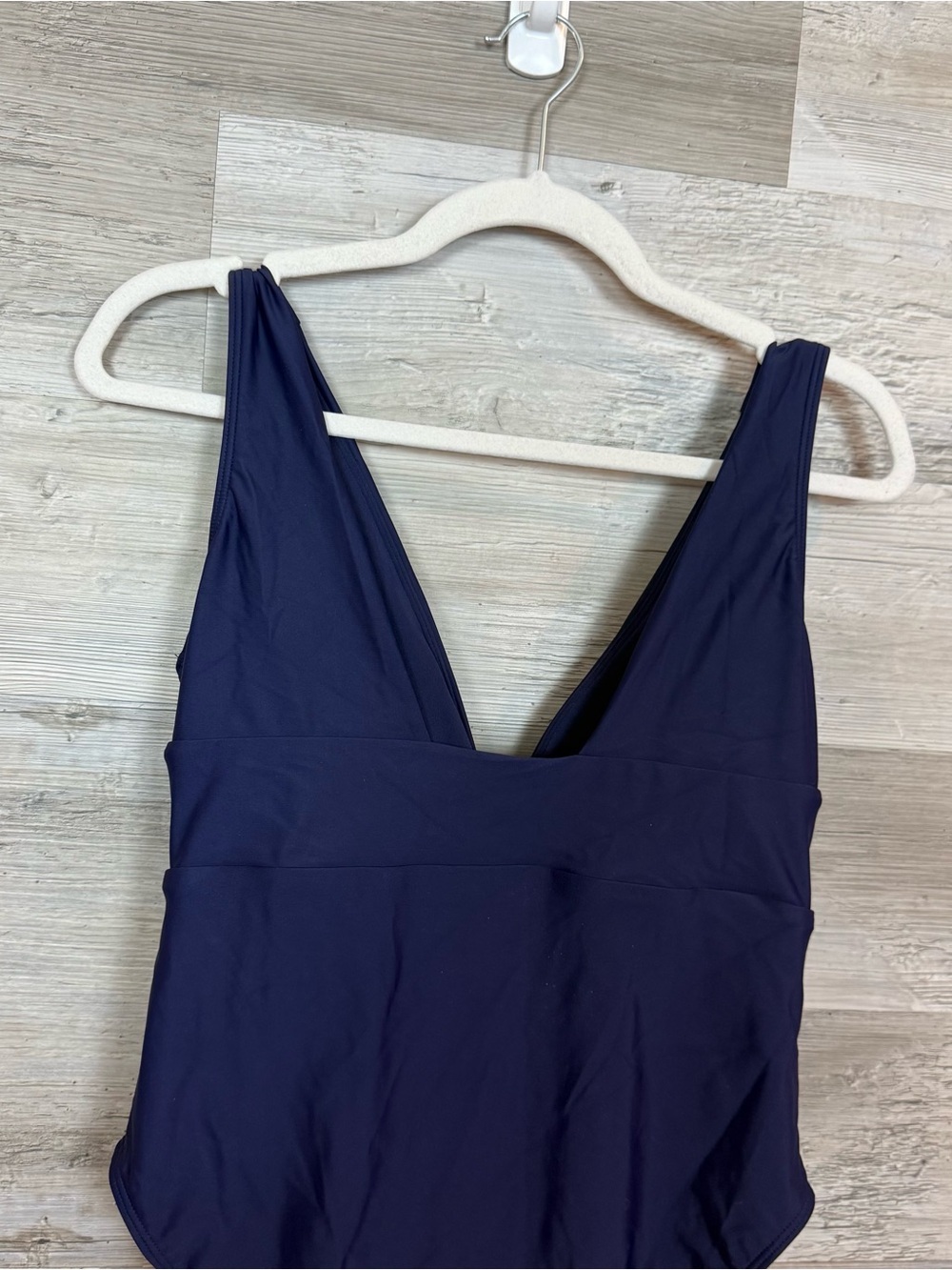 NWT Quince Italian Plunge One Piece Swimsuit Large Deep Navy Recycled Blue L - Picture 5 of 9